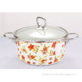 28cm Enamel Sauce Pan With Glass cover and Stainless Steel Handle